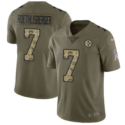 Nike Steelers #7 Ben Roethlisberger Olive/Camo Men's Stitched NFL Limited Salute To Service Jersey